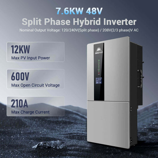 SunGoldPower Hybrid Solar Kit 15.2KW 48V Split Phase 30.72 KWH Lithium Battery 32 X 415 Watt Solar Panel (Optional) SGH-7.6DN6E