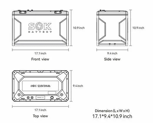 SOK Battery 12V 314Ah Lithium Battery, Built-in heater & Bluetooth, Victron CAN Comms | SOK Battery