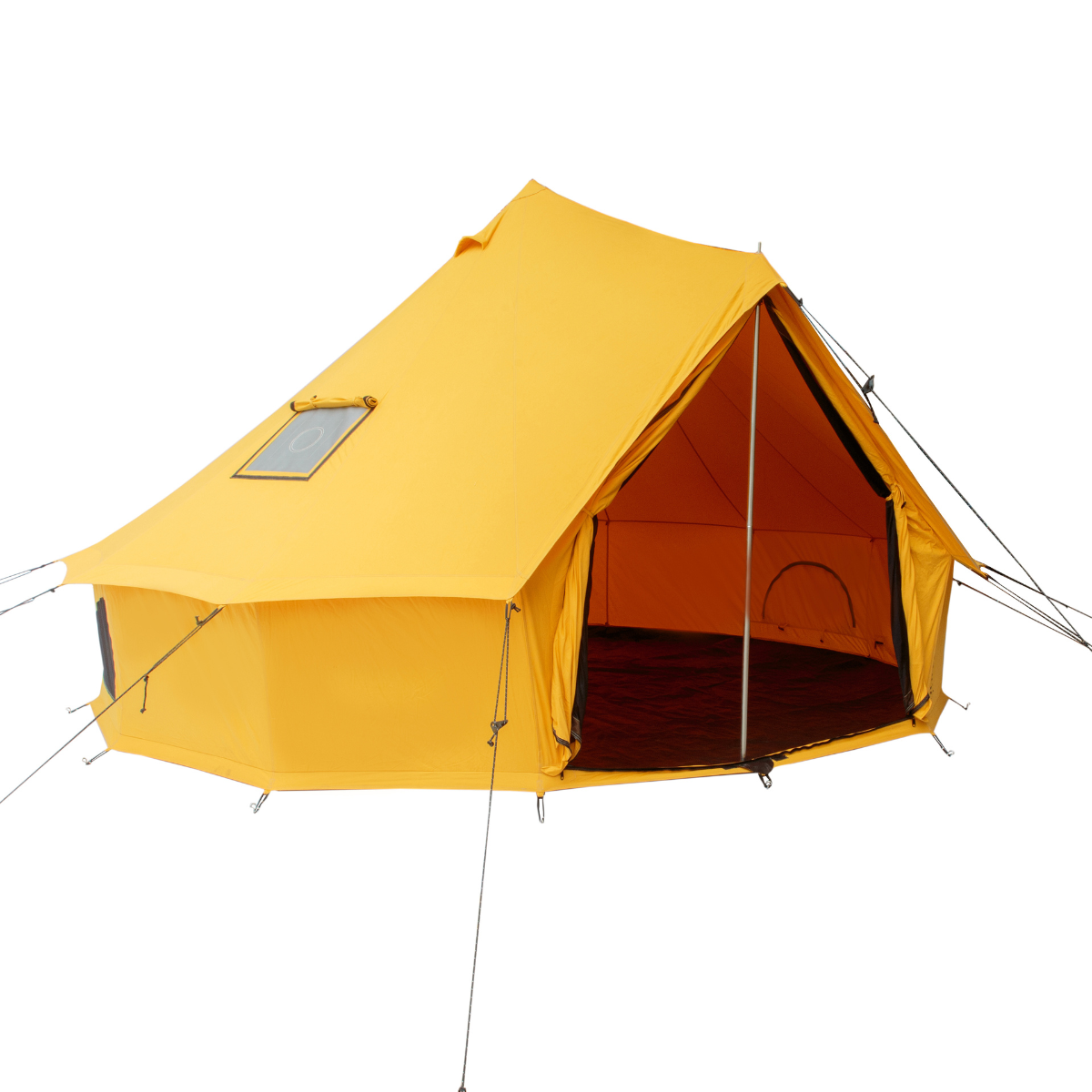 Yellow tent with a window on a white background