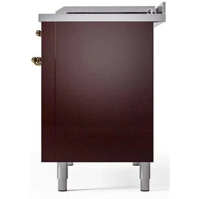 ILVE Nostalgie II 48" Dual Fuel Natural Gas Range Burgundy Brass Trim UP48FSNMPBUG