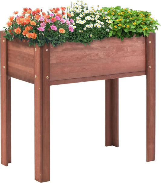 PolyTEAK Elevated Wooden Planter Box for Outdoor Flowers, Vegetables, & Herbs