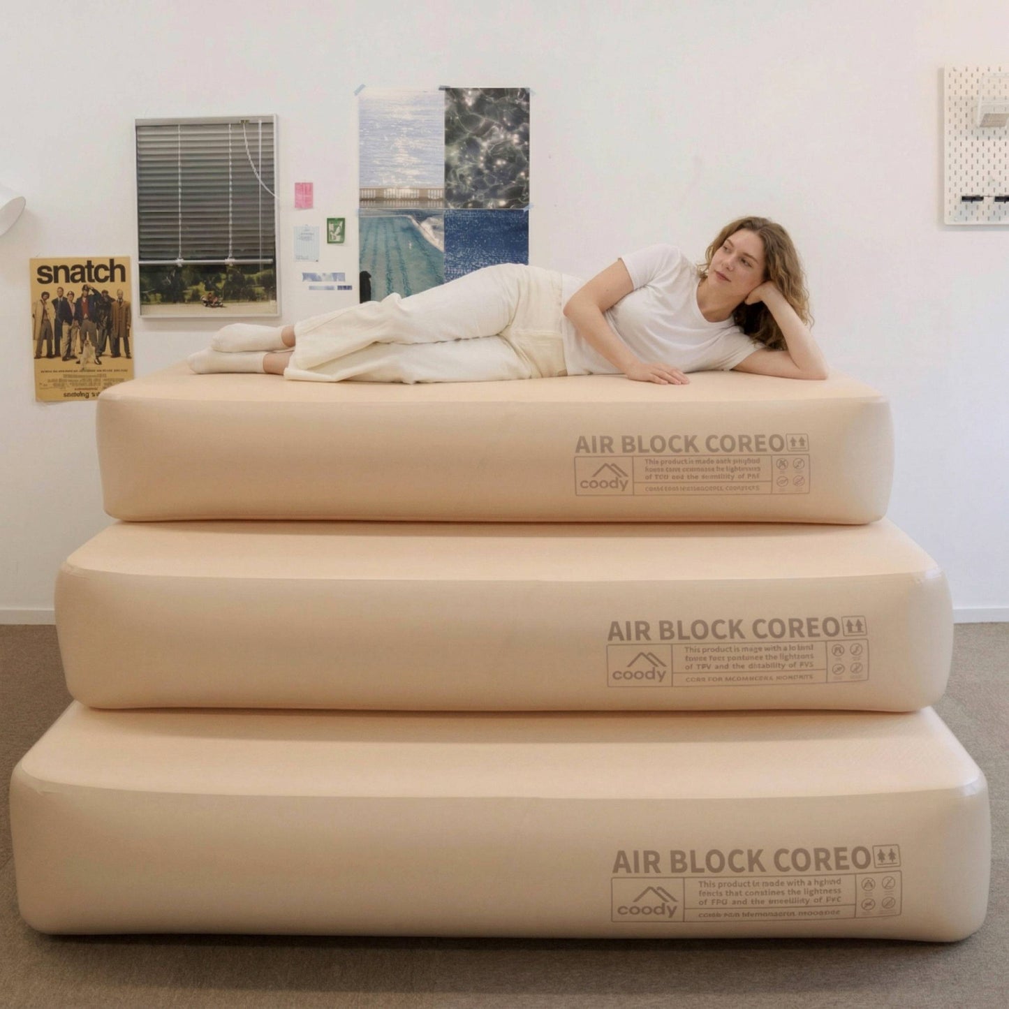 Coody Coreo Air Mattress King (180 × 200 × 35 cm) – Structured Air Block Inflatable Bed, Compact Pack Design