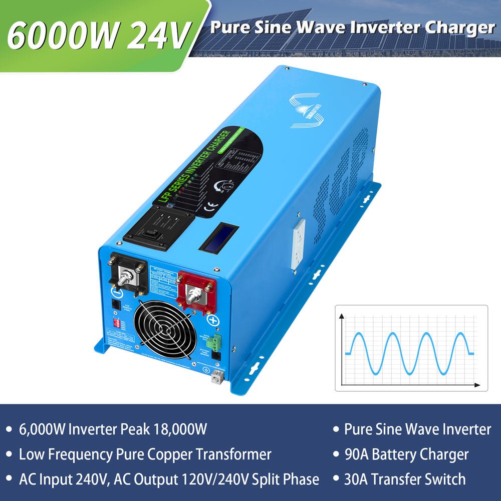 SunGoldPower 6000W DC 24V/ 48V Split Phase Pure Sine Wave Inverter With Charger