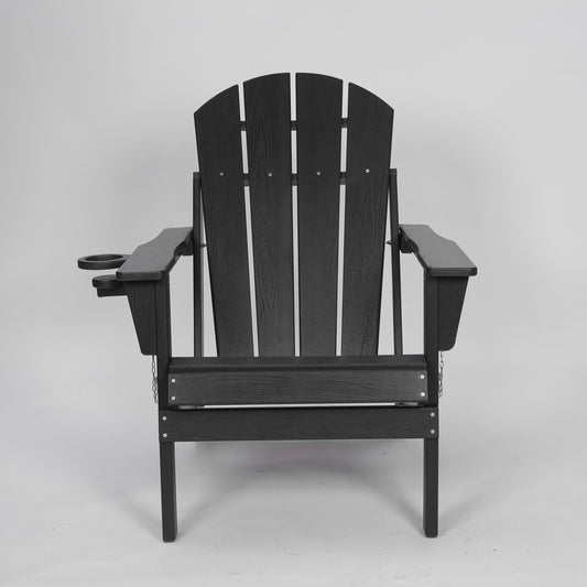HDPE Folding Adirondack Chair with Dual Cup Holder - Composite Adirondack Chair with Wood Texture- Black