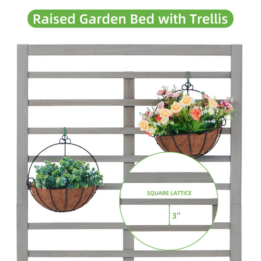 PolyTEAK Raised Garden Bed with Trellis, Outdoor Wooden Planter Box for Climbing Plants, Vegetables, and Herb Growing