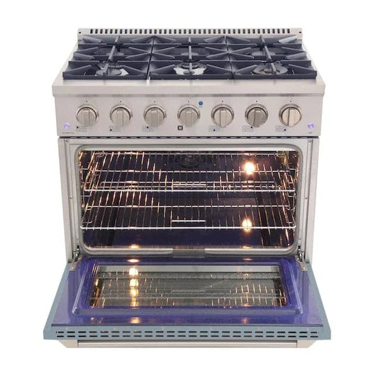 Kucht 36" Gas Range, Stainless Steel with Light Blue Oven Door, KNG361-LB