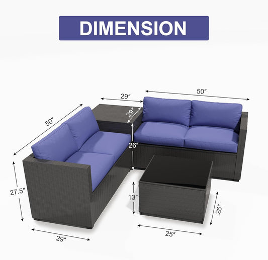 Ainfox 4 Piece Patio Sofa Outdoor Patio Wicker Furniture Set