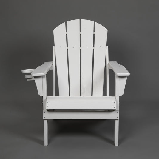 HDPE Folding Adirondack Chair with Dual Cup Holder - Composite Adirondack Chair with Wood Texture- White