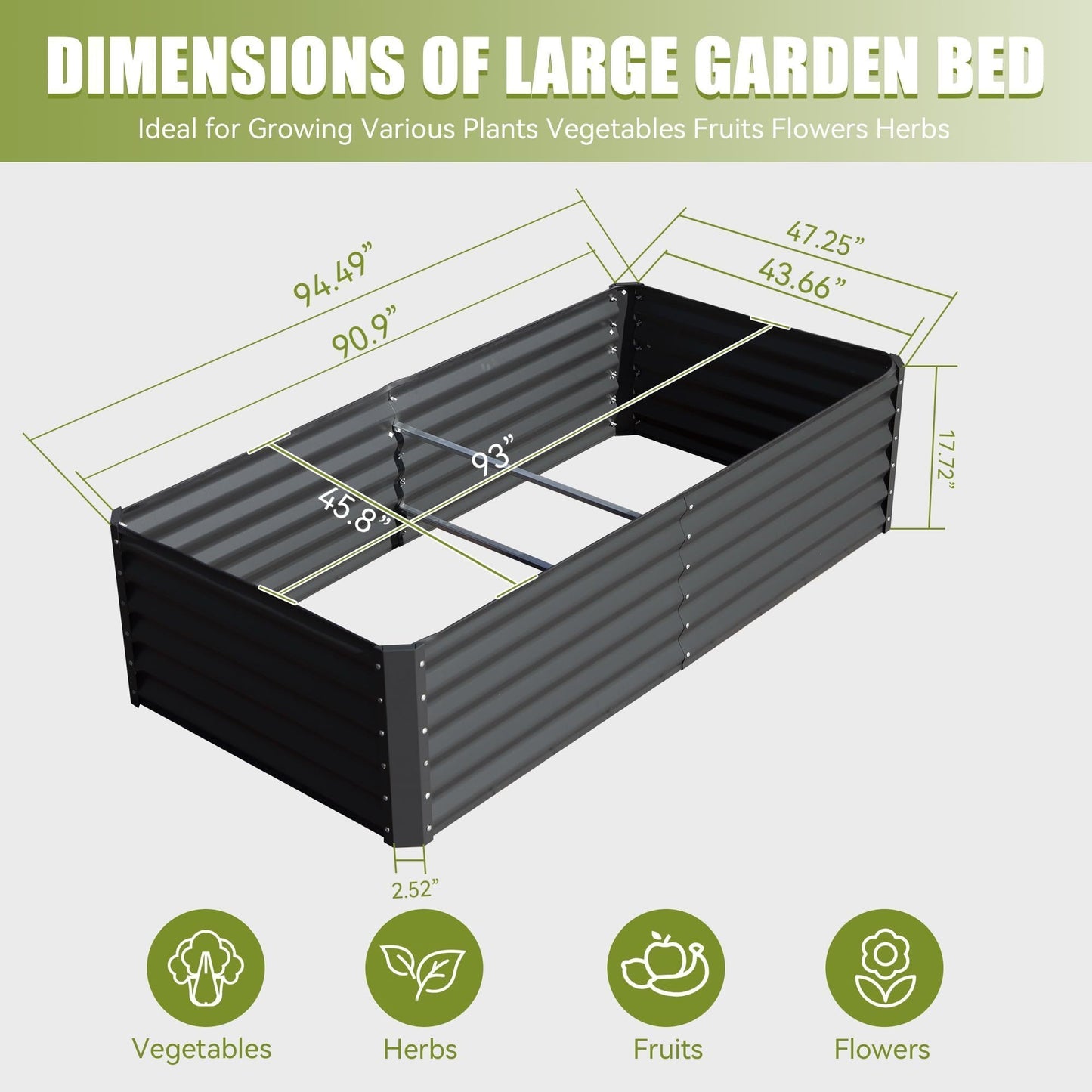 PolyTEAK Gray Galvanized Raised Garden Bed - Outdoor Planter Box for Vegetables & Flowers