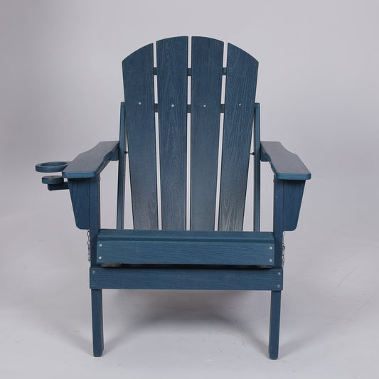 HDPE Folding Adirondack Chair with Dual Cup Holder - Composite Adirondack Chair with Wood Texture- ,Navy Blue