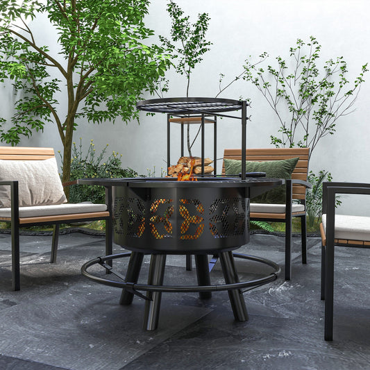 PolyTEAK 2-in-1 Black Portable Fire Pit for BBQ Grill, Camping Bonfire Stove, Backyard, Patio, Picnic