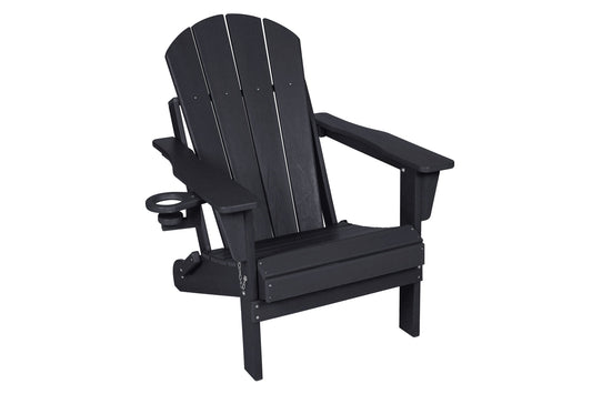 Folding Adirondack Chair with Side Table, 3-Piece Adirondack Chair Set with Wood Texture, Black(includes 2 Chairs and 1 Table)