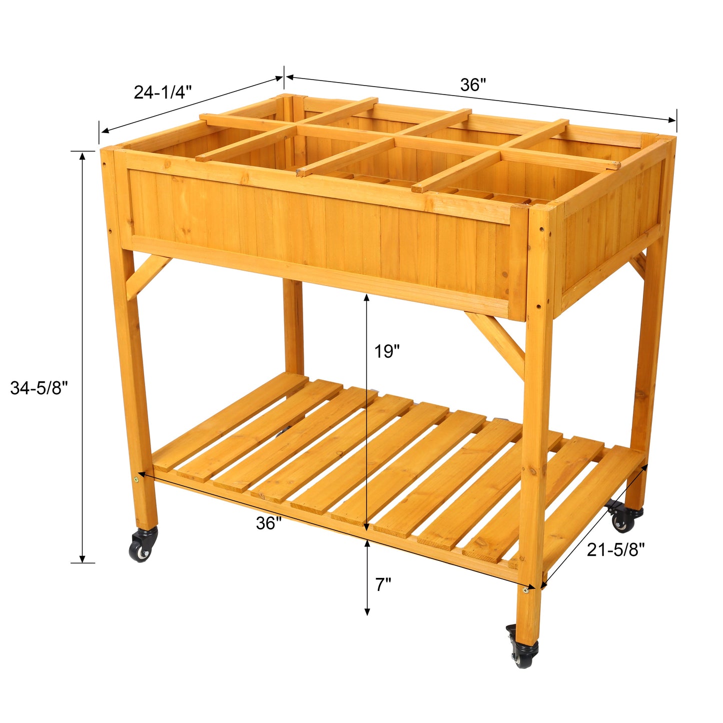 PolyTEAK Elevated 8 Pocket Garden Bed on Wheels for Flowers, Herbs, and Vegetables with Storage Shelf & Drainage Holes