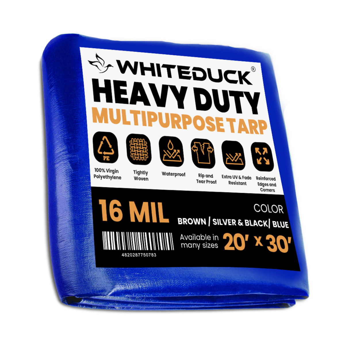 White Duck Outdoors Super Heavy Duty Poly Tarp Cover Thick 16 Mil, 8 oz