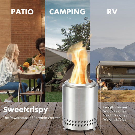 PolyTEAK Stainless Portable Smokeless Tabletop Fire Pit for Outdoor Patio, Backyard Camping, and Bonfire
