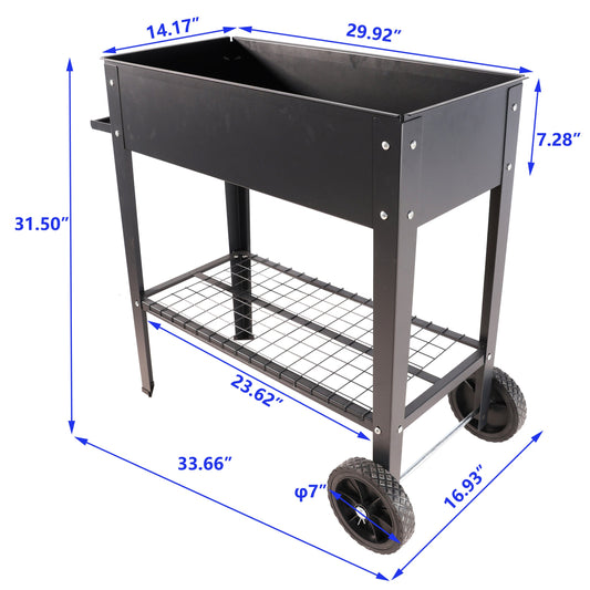 PolyTEAK Black Metal Raised Garden Bed Cart with Wheels for Easy Moving - Good for Vegetables, Flowers, and Herbs