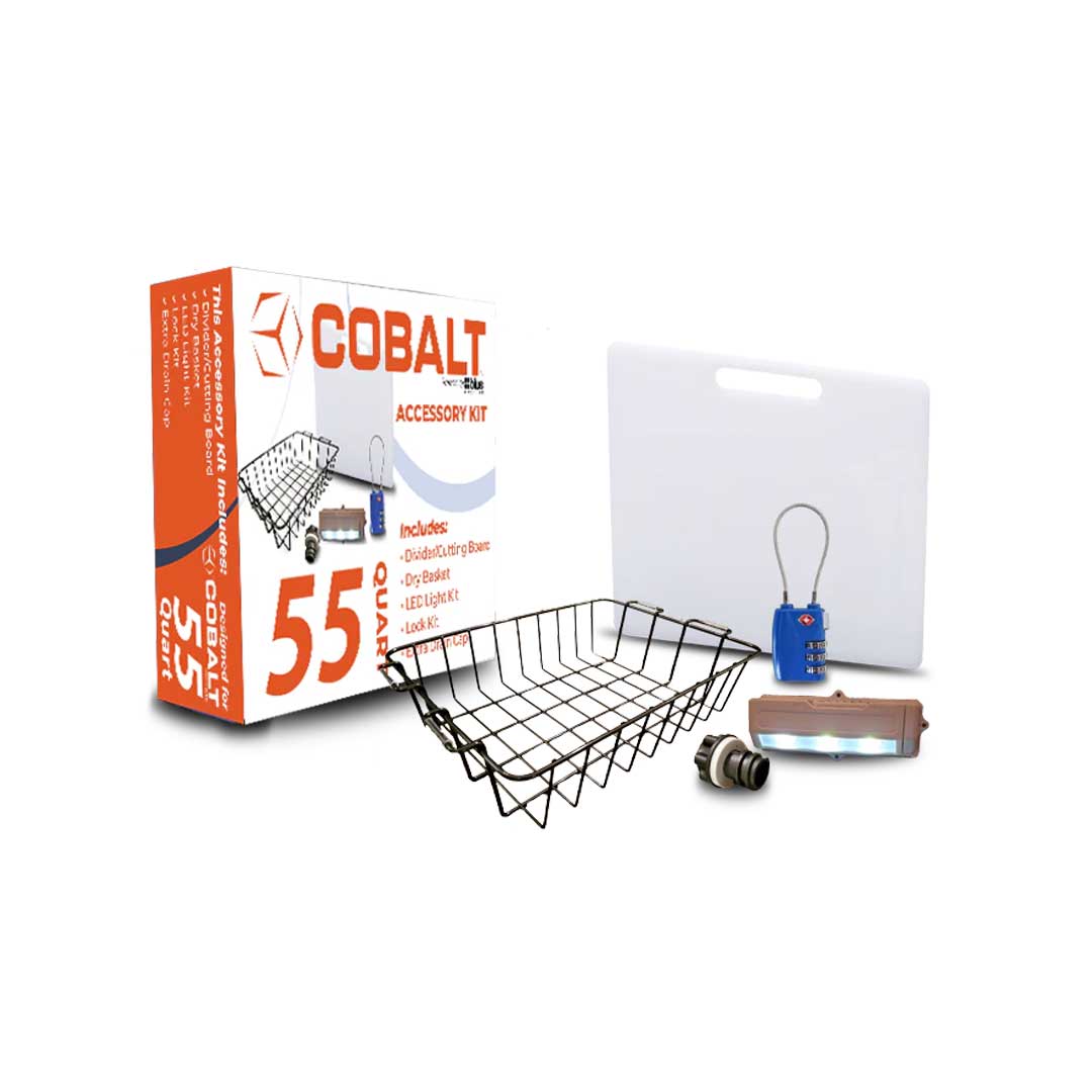 Blue Coolers Accessory Kit Cobalt - Divider/Cutting Board, Basket, Lock, Light, & Plug for Cobalt Coolers