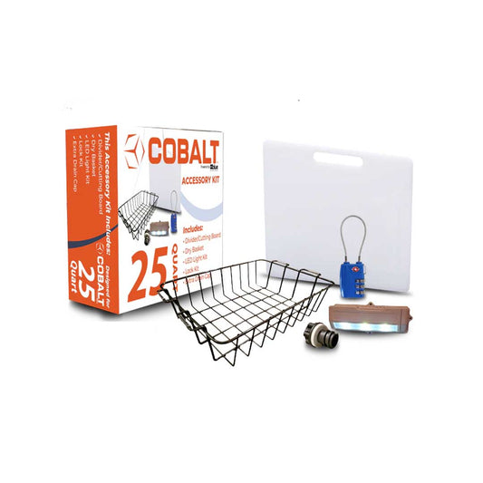 Blue Coolers Accessory Kit Cobalt - Divider/Cutting Board, Basket, Lock, Light, & Plug for Cobalt Coolers