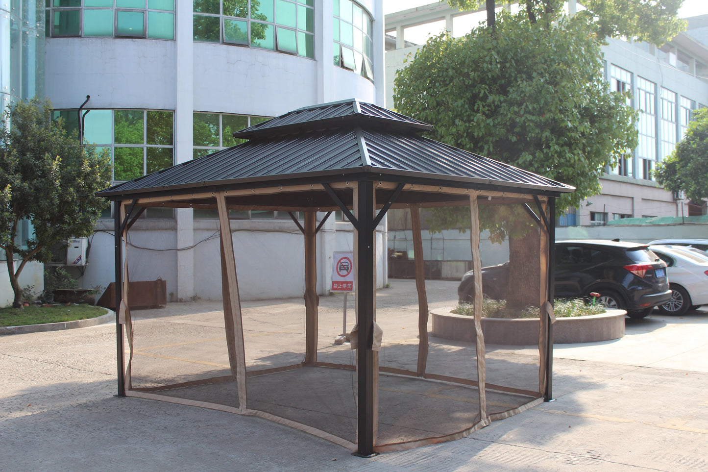 Ainfox 10x12 Double Roof Iron Gazebo With Classic Thin Mosquito Net