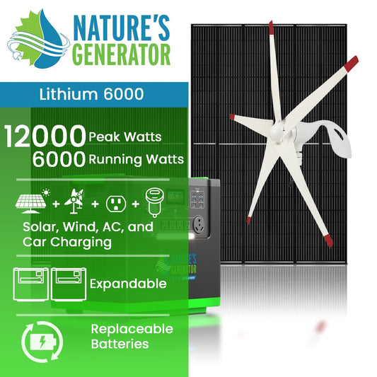 Nature's Generator Lithium 6000 with Solar Panels and Wind Turbine