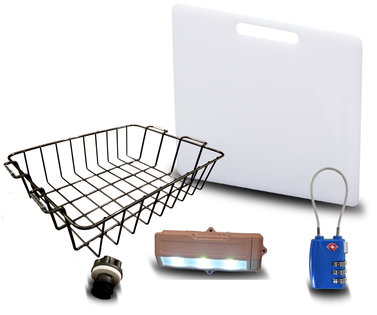 Blue Coolers Accessory Kit - Divider/Cutting Board, Basket, Lock, Light, & Plug for Coolers