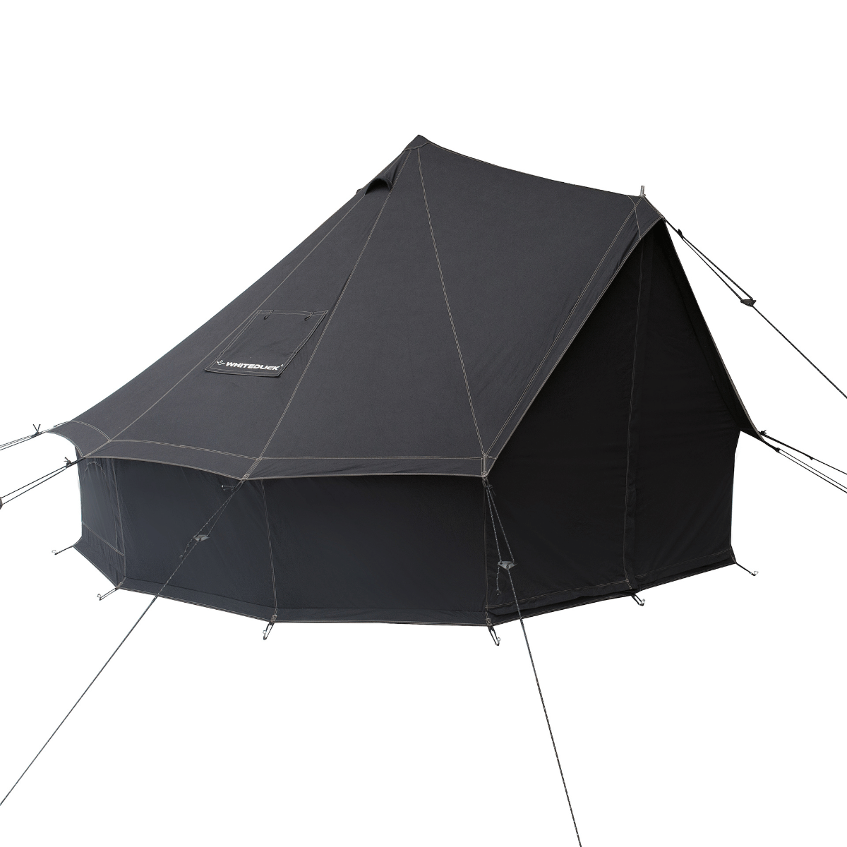 Black tent with visible brand logo on a white background
