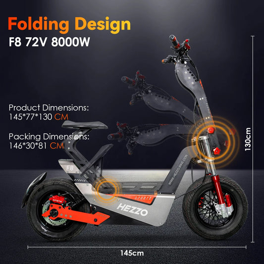 eBike Boys HEZZO-F8 Electric Scooter - 8000W Power, Max Speed 100 Km/h