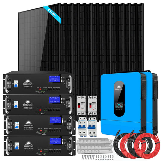 SunGoldPower Off-Grid Solar Kit 13000W 48VDC 120V/240V LifePo4 20.48KWH Lithium Battery 14 X 415 Watts Solar Panels SGR-13KM
