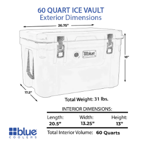 Blue Coolers 60 Quart Ice Vault Roto-Molded Cooler