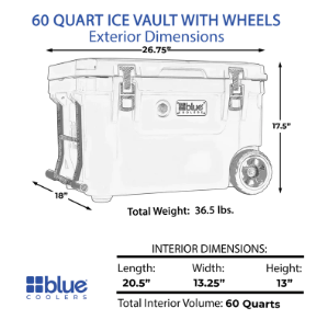 Blue Coolers 60 Quart Ice Vault Roto-Molded Cooler with Wheels