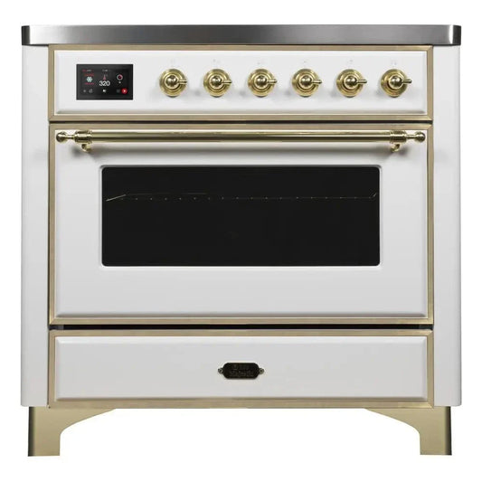 ILVE Majestic II 36" Induction Range White Brass Trim UMI09NS3WHG