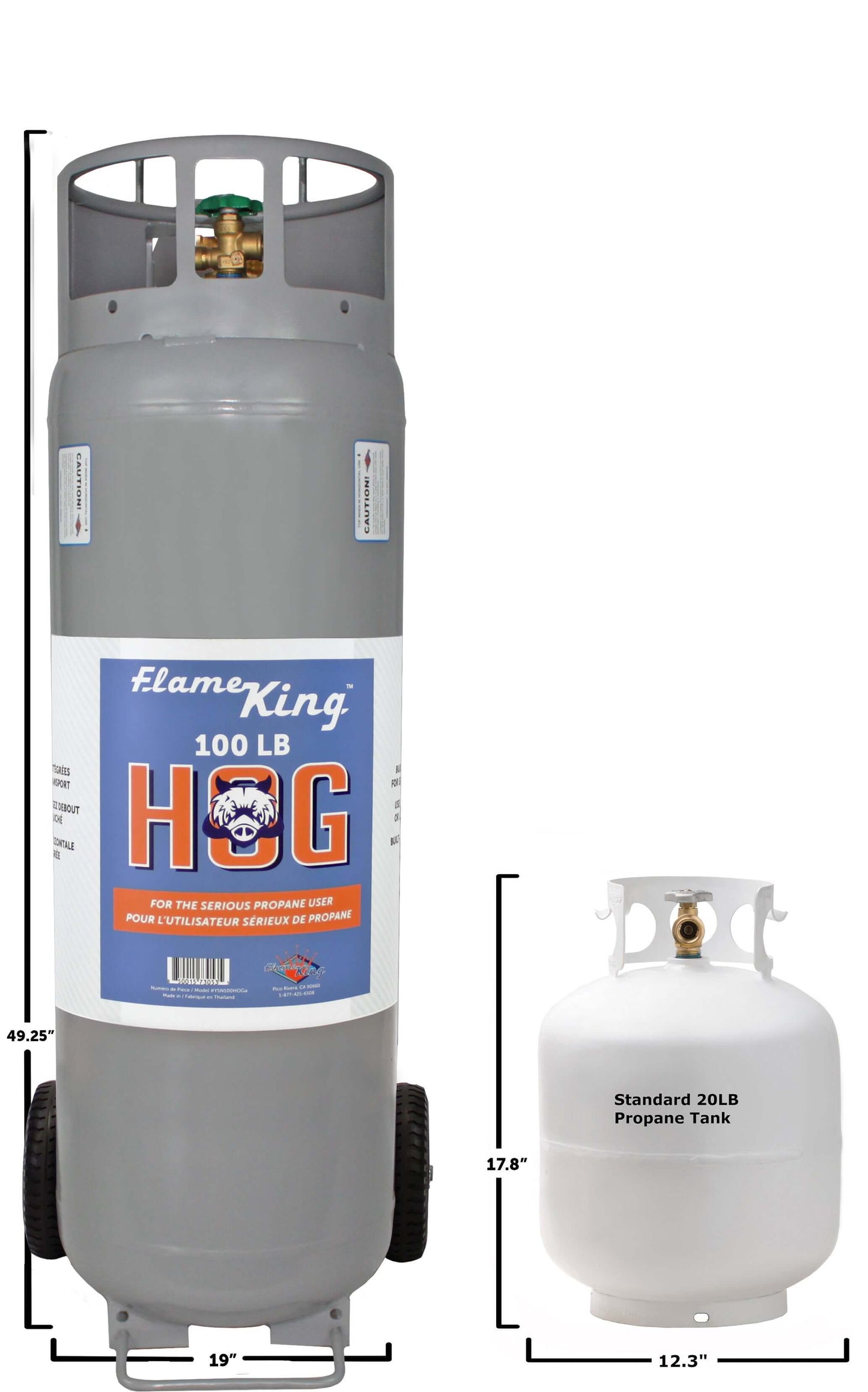 Flame King 100lb Empty Horizontal & Vertical Propane Cylinder with POL & Wheels