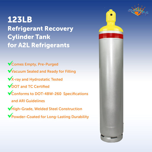 Flame King 123lb Refrigerant Cylinder Tank with Multi Valve for A2L Refrigerants