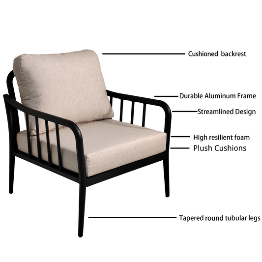 PolyTEAK 5-Piece Modern Patio Conversation Set with Plush Cushions, Marble-Look Coffee Table, & End Table