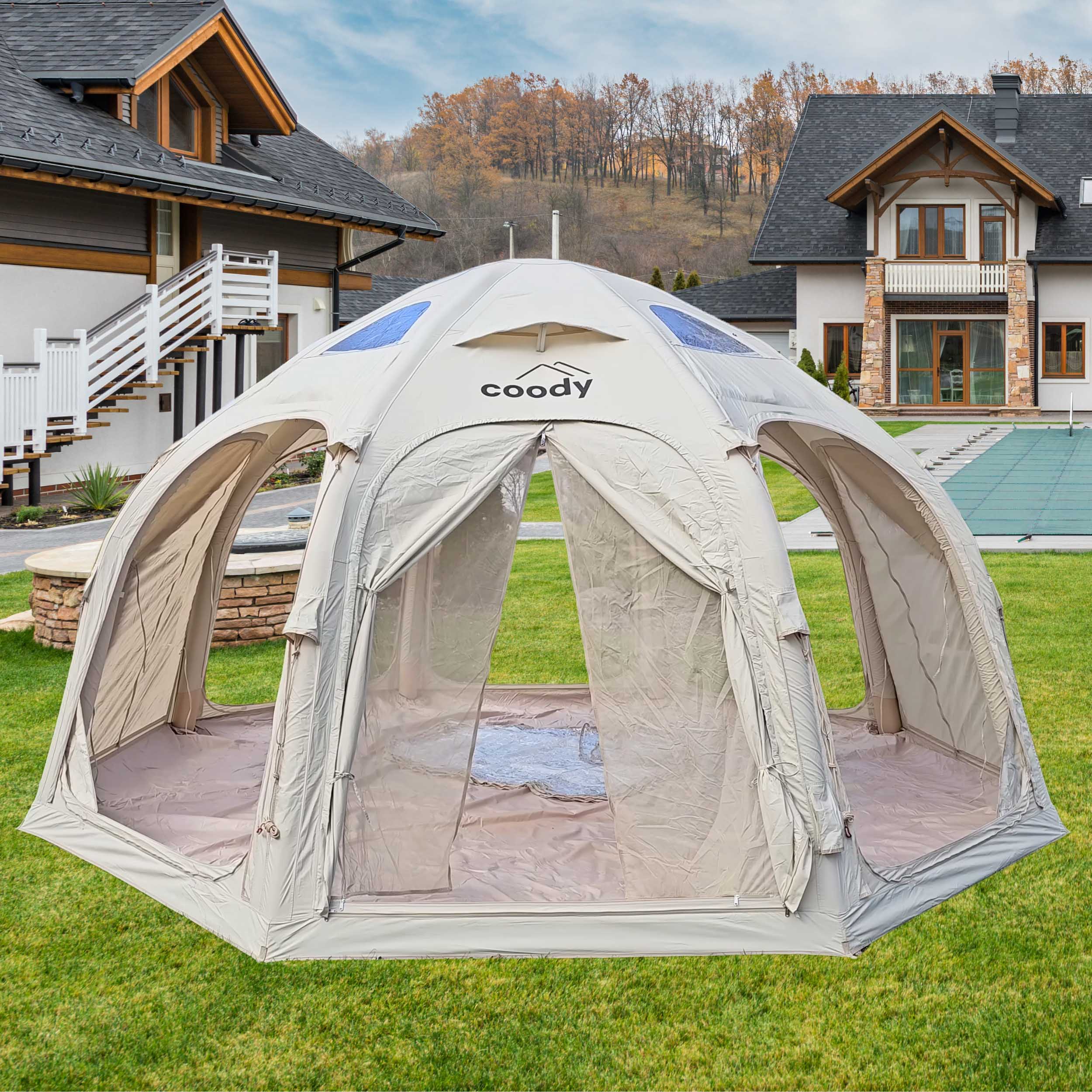 dome tent inflatable Coody Aurora Beige Shelter for 2-4 person – Red Chair Time Iron Man Colour:White with Blue Tint making it perfect for Cannondale Topstone - Erfahrungen,