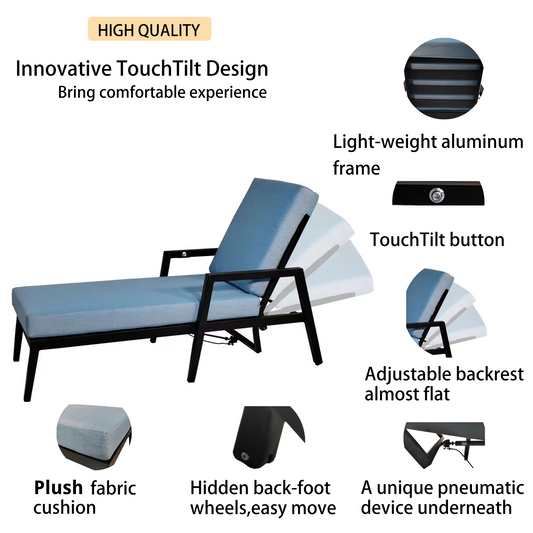 PolyTEAK 3-Piece Modern Patio Chaise Lounge Set with Plush Cushions, and Adjustable Backrests with Table