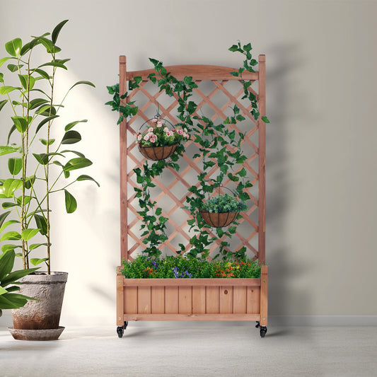 PolyTEAK 2-Pack Raised Garden Beds with Trellis, Outdoor Wooden Plant Box, and Plant Stand - Perfect for Vines and Flowers