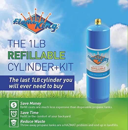 Flame King Eco Friendly Sustainable 1lb Refillable Propane Cylinder + Kit 14.1 oz