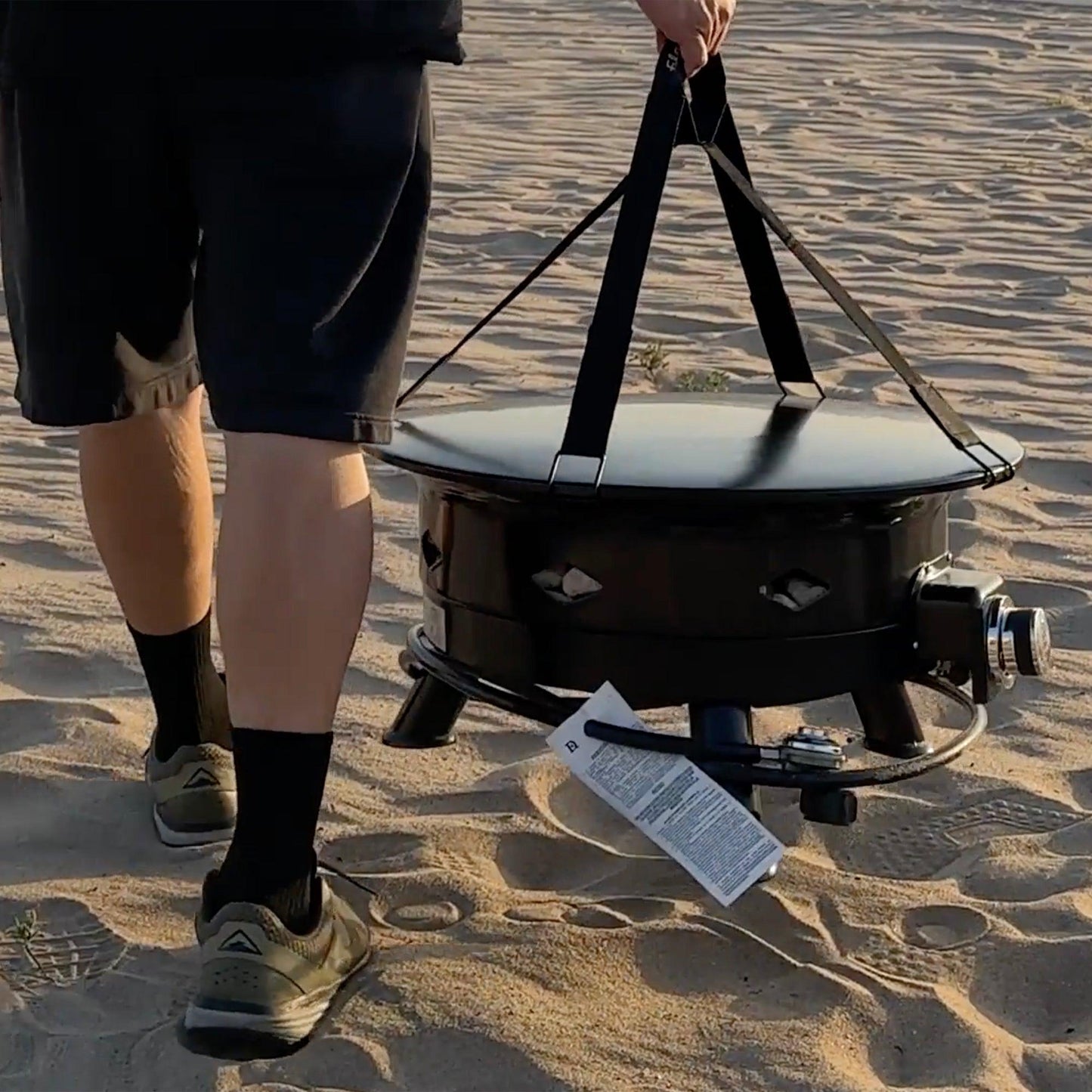 Flame King Outdoor Portable Propane Gas 24" Fire Pit Bowl with Self Igniter Cover Carry Straps