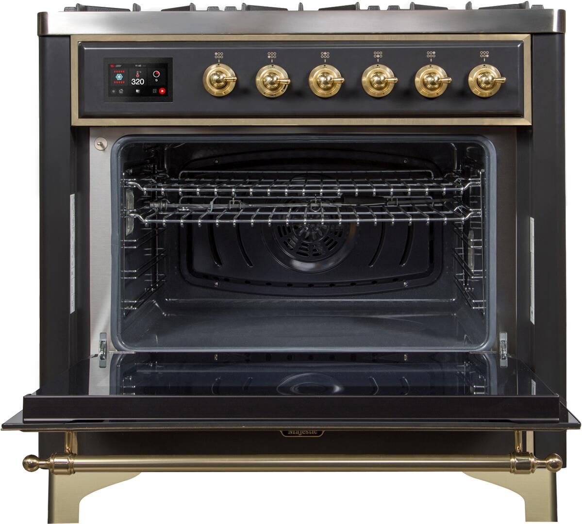 ILVE Majestic II 36" Liquid Propane Dual Fuel Range Matte Graphite Brass Trim UM09FDNS3MGGLP