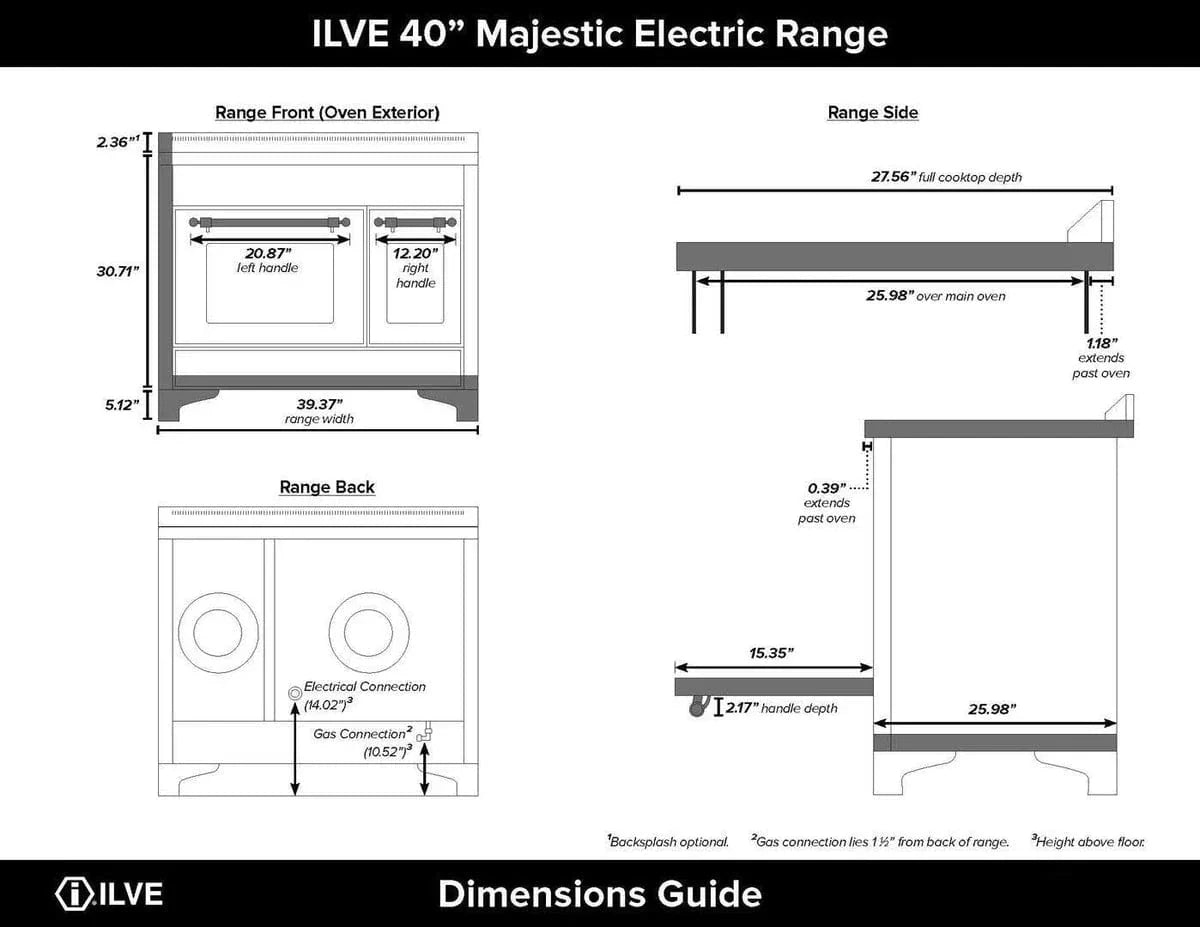 ILVE Majestic II 40" Induction Range White Chrome Trim UMDI10NS3WHC