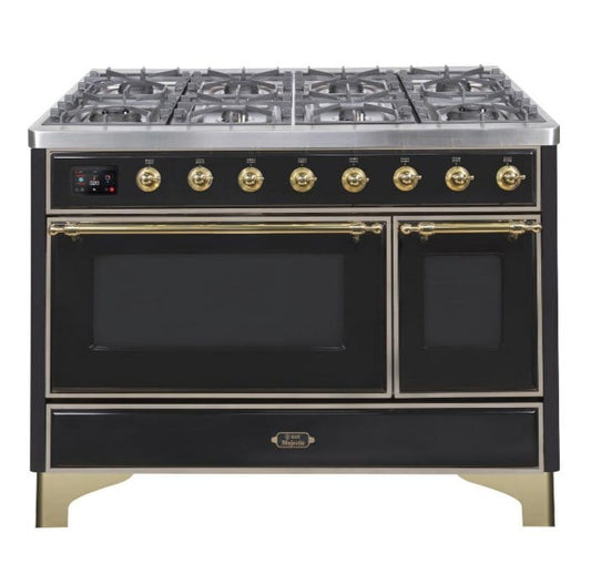 ILVE Majestic II 48" Dual Fuel Range Liquid Propane, Glossy Black, UM12FDNS3BKGLP