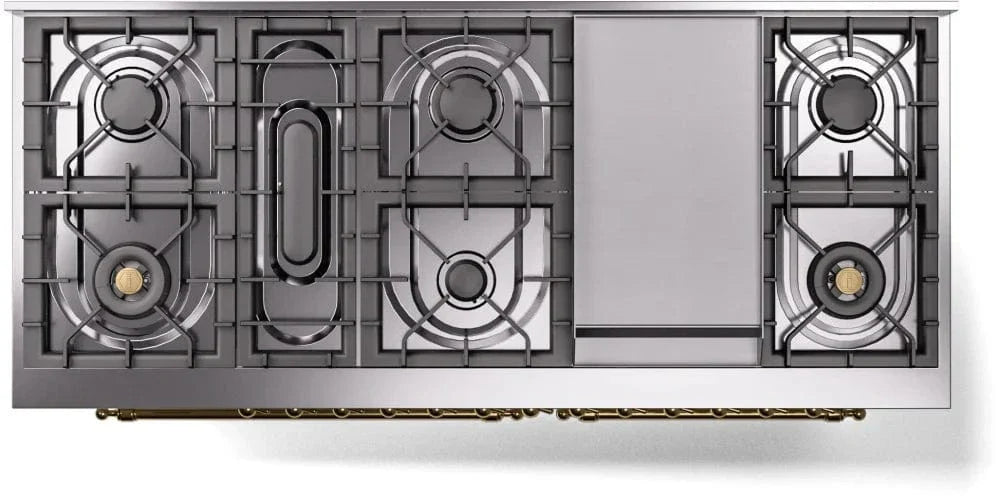 ILVE Nostalgie II 60" Dual Fuel Liquid Propane Range, White, Brass Trim UP60FNMPWHGLP