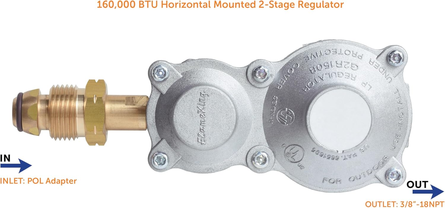 Flame King 2-Stage 160,000 BTU Propane LP Horizontal Super Compact Regulator