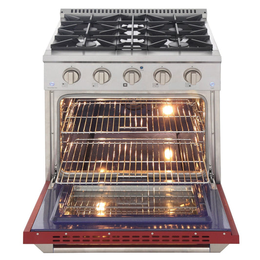 Kucht 30" Gas Range in Stainless Steel with Red Oven Door, KNG301-R