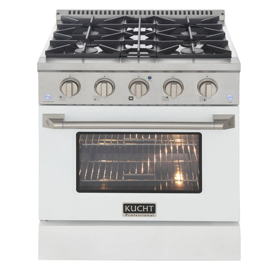 Kucht 30" Propane Range, Stainless Steel White Oven Door, KNG301/LP-W