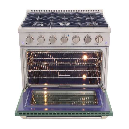 Kucht 36" Gas Range, Stainless Steel with Green Oven Door, KNG361-G