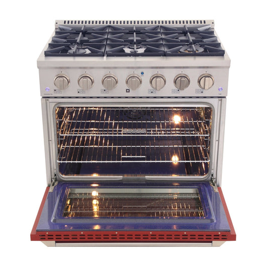 Kucht 36" Gas Range, Stainless Steel with Red Oven Door, KNG361-R