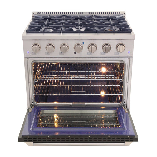 Kucht 36" Propane Range in Stainless Steel, Black Door, KNG361/LP-K