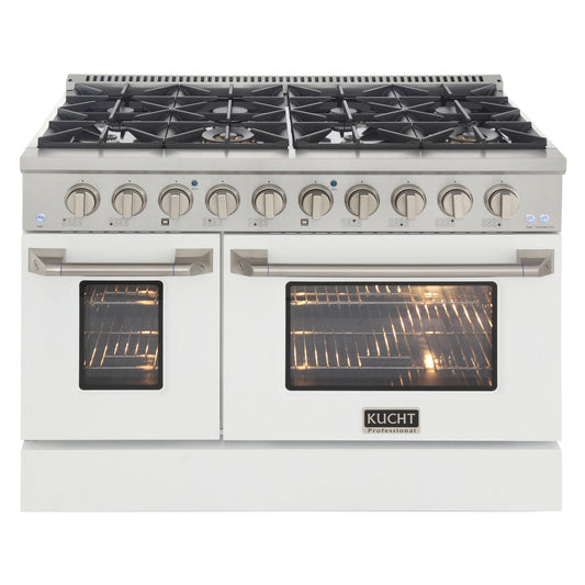 Kucht 48" Gas Range in Stainless Steel, White Oven Doors, KNG481-W